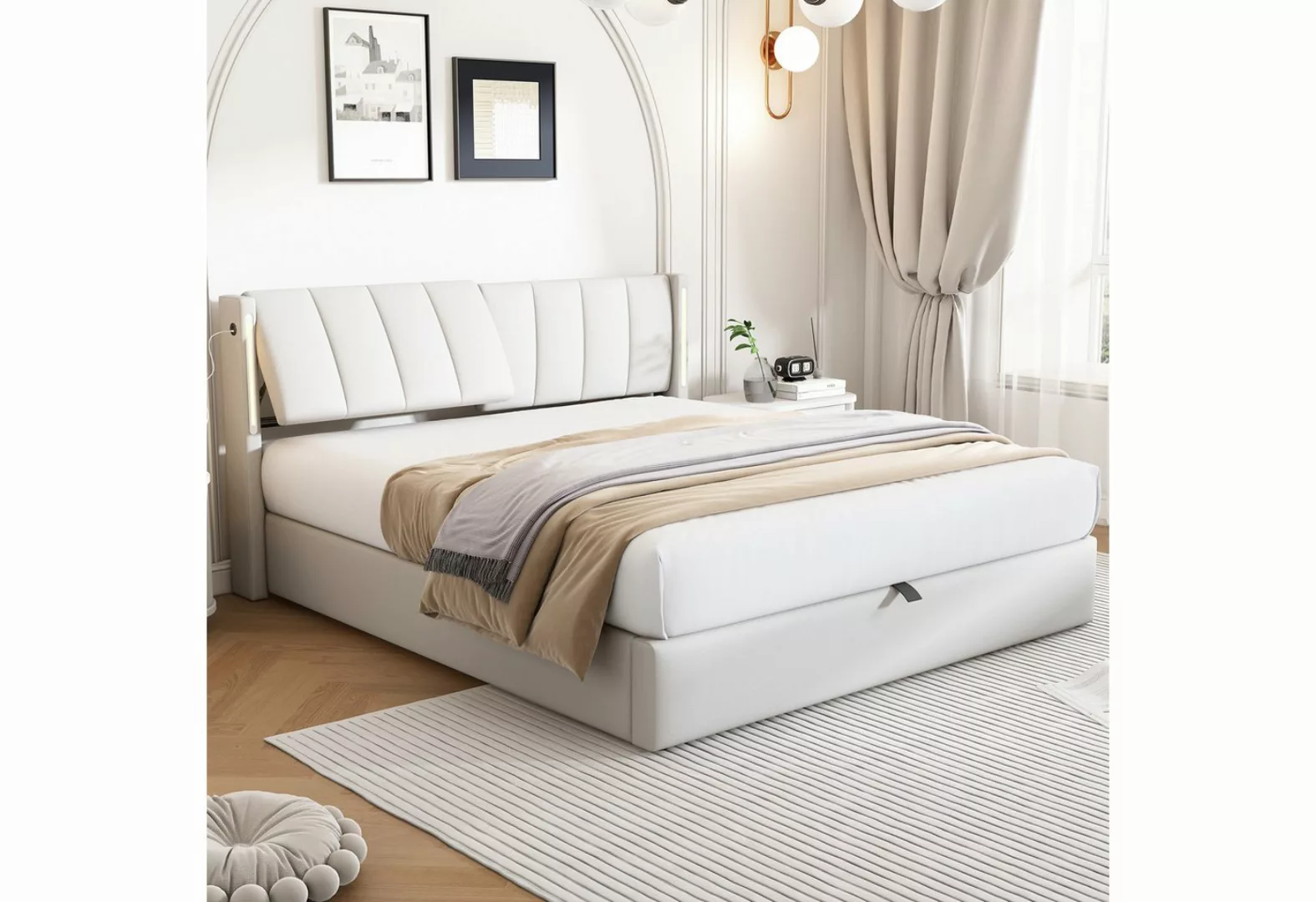 WISHDOR Polsterbett Binaurales LED-Polsterbett,Hydraulisches Bett (140x200c günstig online kaufen