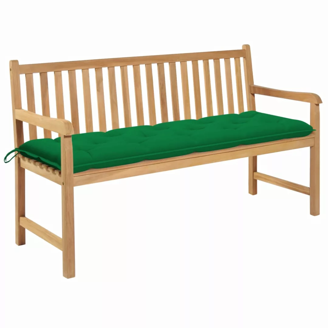 Gartenbank Mit Grüner Auflage 150 Cm Massivholz Teak günstig online kaufen