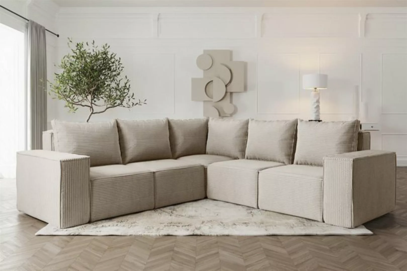 Fun Möbel Ecksofa Designerecksofa ESTELLE Seite Universal in Stoff, Rücken günstig online kaufen