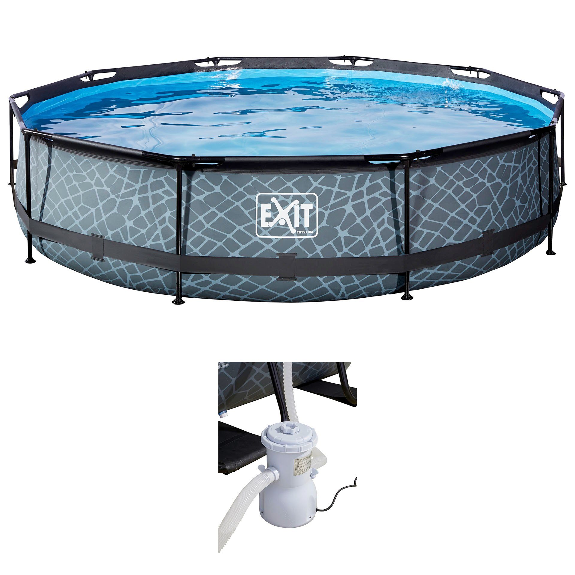 Exit Stahlrahmenpool-Set Wood Ø 360 cm x 76 cm Holzoptik Rund günstig online kaufen