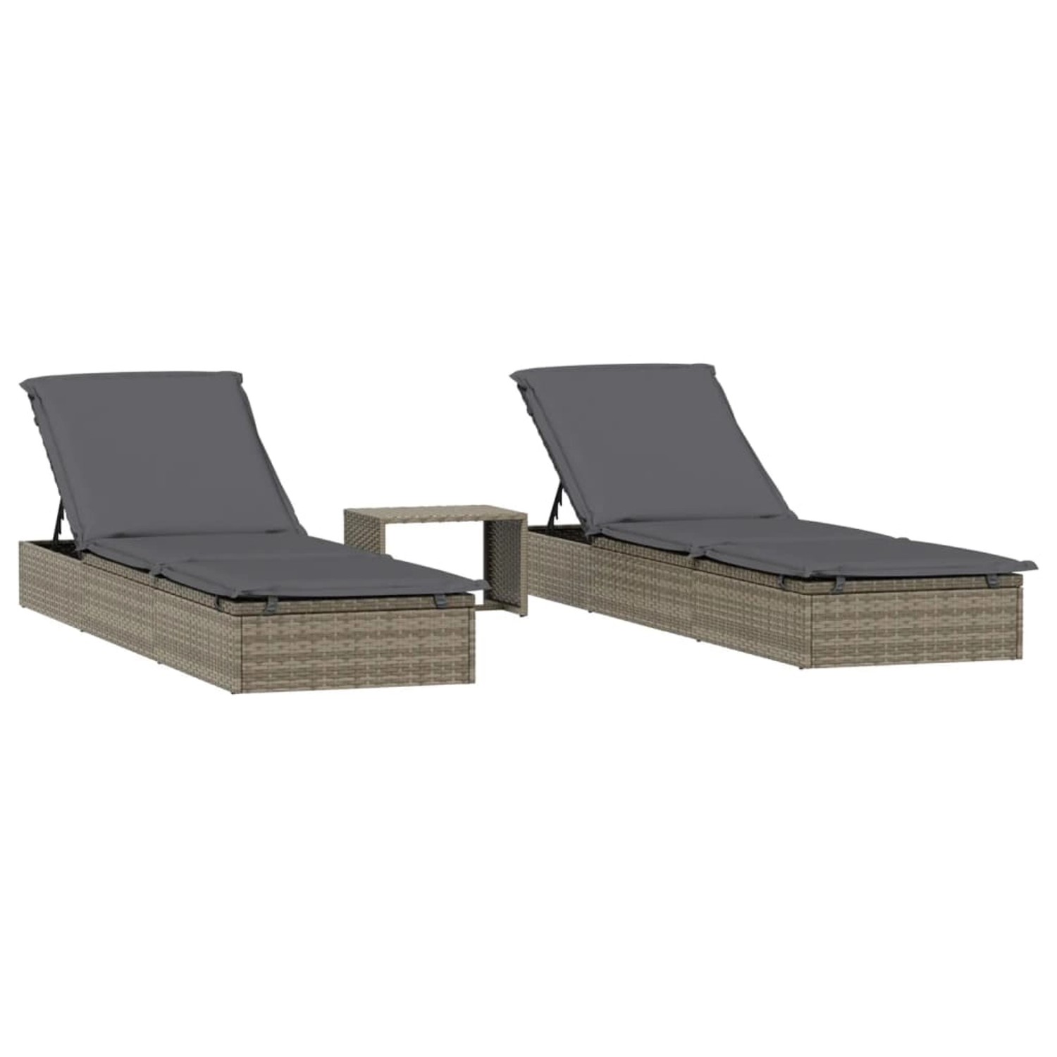 vidaXL Sonnenliegen 2 Stk. mit Tisch Grau Poly Rattan 201 x 55 x 20/23/36/5 günstig online kaufen