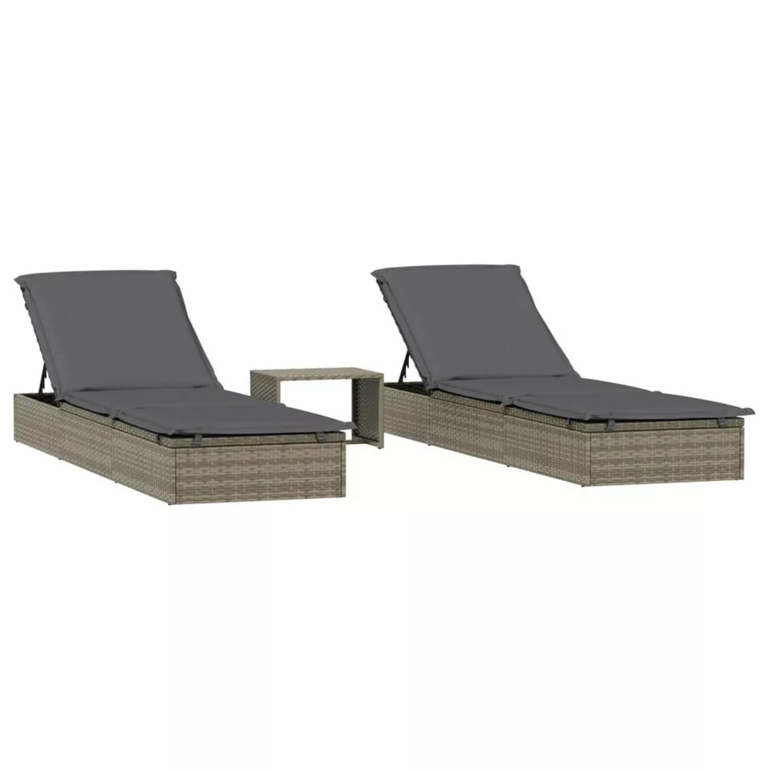 VidaXL Sonnenliegen 2 Stk. mit Tisch Grau Poly Rattan 201 x 55 x 20/23/36/5 günstig online kaufen