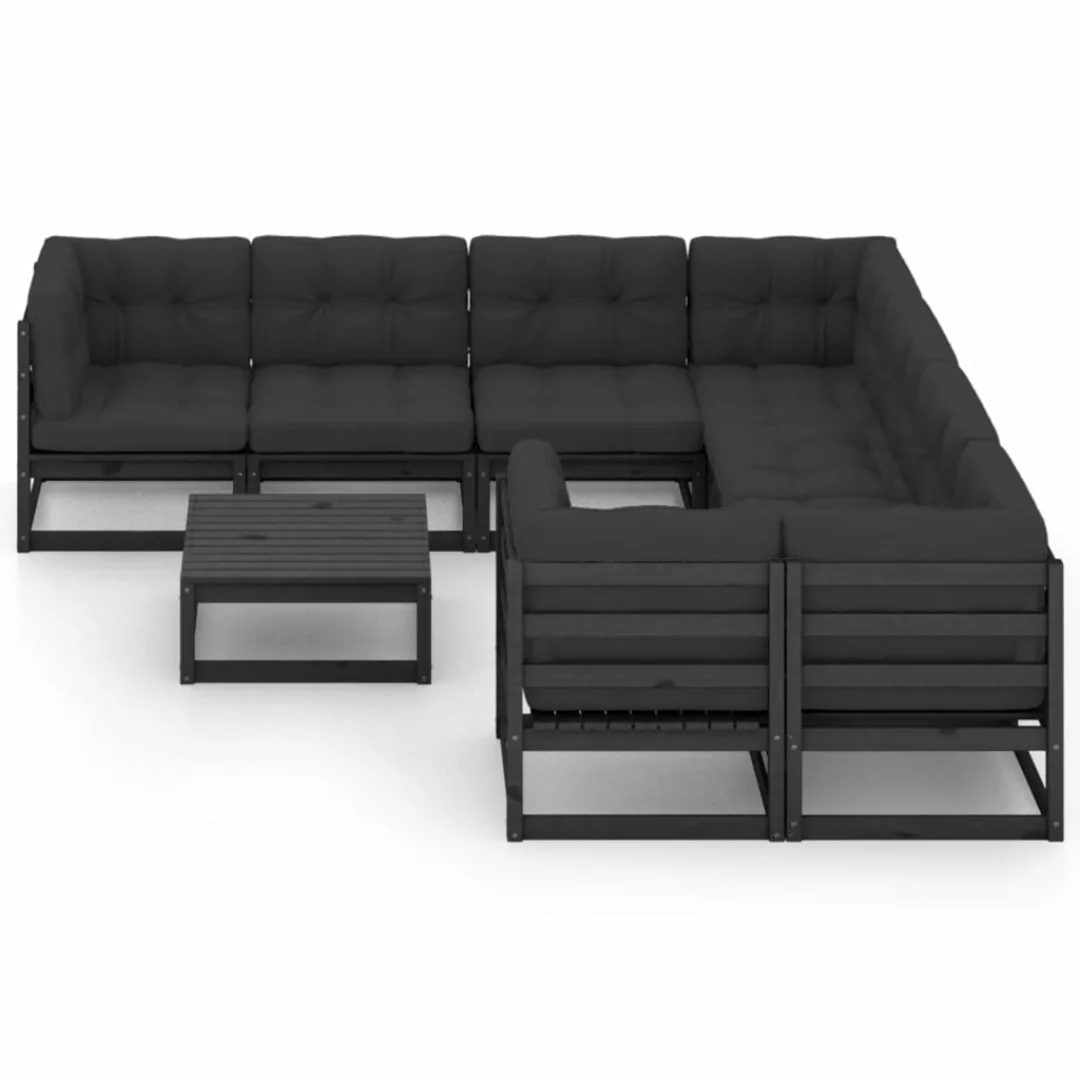 9-tlg. Garten-lounge-set Mit Kissen Schwarz Massivholz Kiefer günstig online kaufen