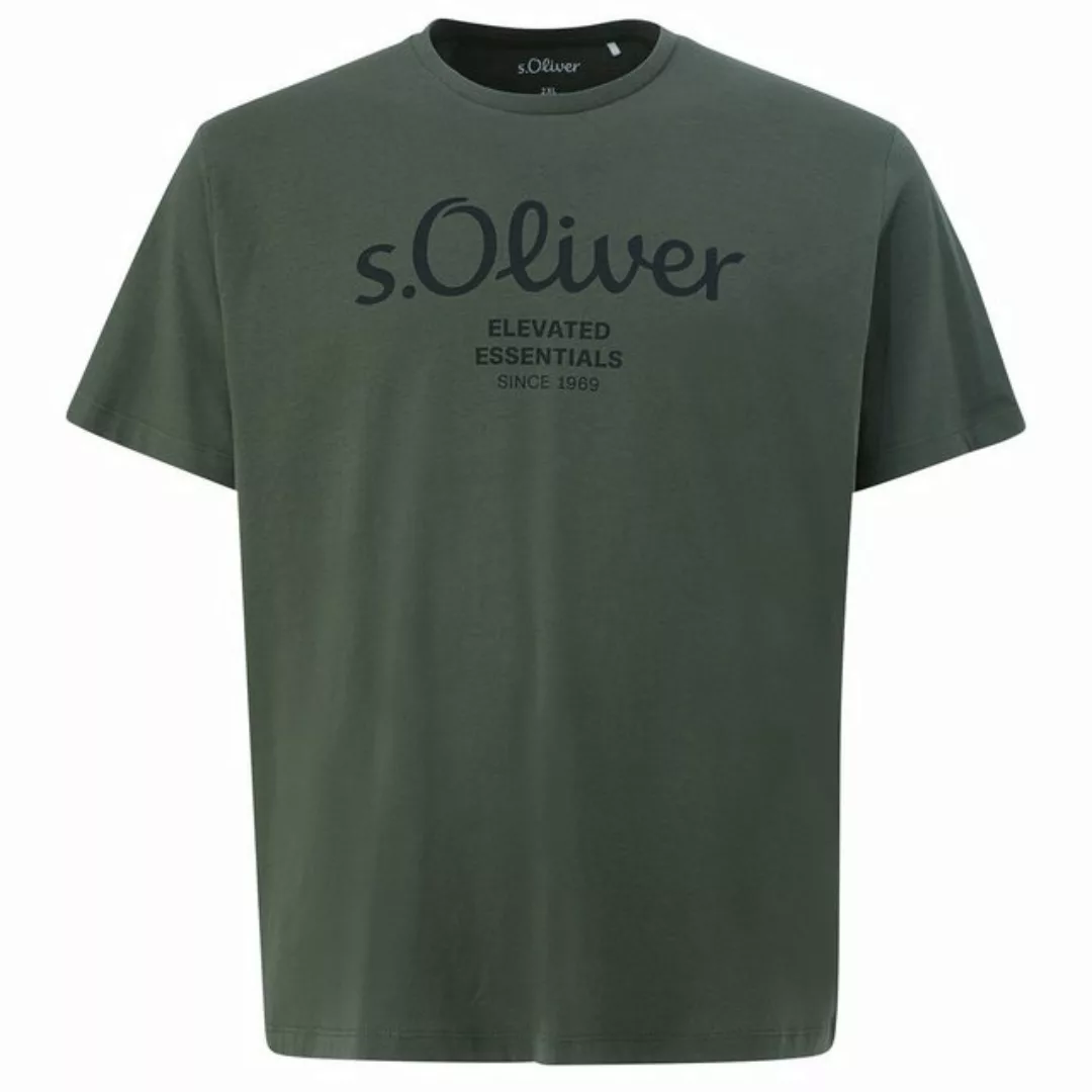 s.Oliver Rundhalsshirt s.Oliver Übergrößen T-Shirt oliv Logo-Frontprint günstig online kaufen