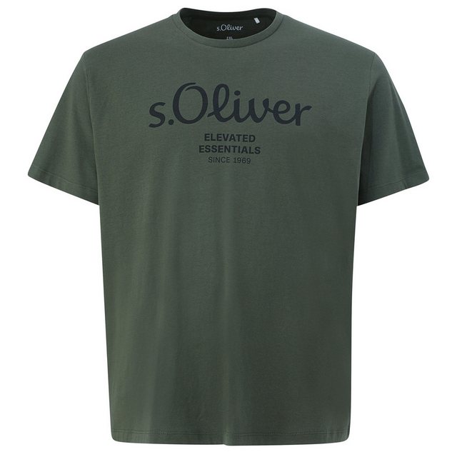 s.Oliver Rundhalsshirt s.Oliver Übergrößen T-Shirt oliv Logo-Frontprint günstig online kaufen