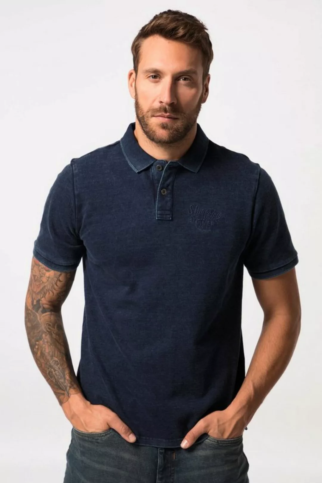 JP1880 Poloshirt Poloshirt Halbarm Piqué Vintage Indigo Look günstig online kaufen