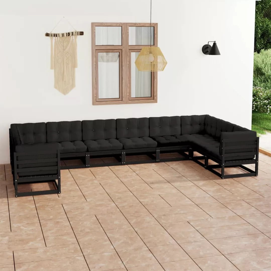 10-tlg. Garten-lounge-set Mit Kissen Schwarz Massivholz Kiefer günstig online kaufen