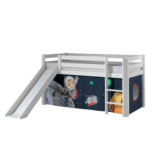 Lomadox Hochbett PINOO-12 Spaceman in Kiefer massiv weiß lackiert 210/114/2 günstig online kaufen