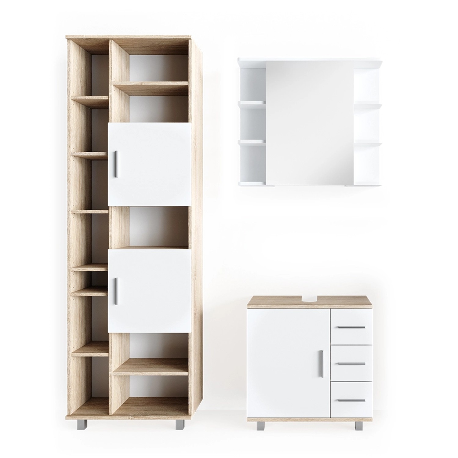Vicco Badmöbel-Set Ilias Sonoma/Weiß 3 Teile mit Hochschrank günstig online kaufen