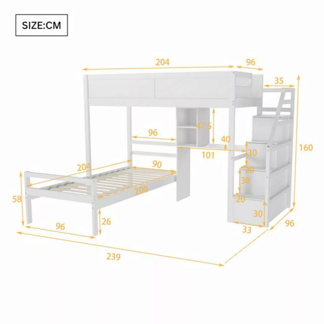 SeedWave Etagenbett Holz-Etagenbett mit Stauraum-Schrank und Schreibtisch 9 günstig online kaufen