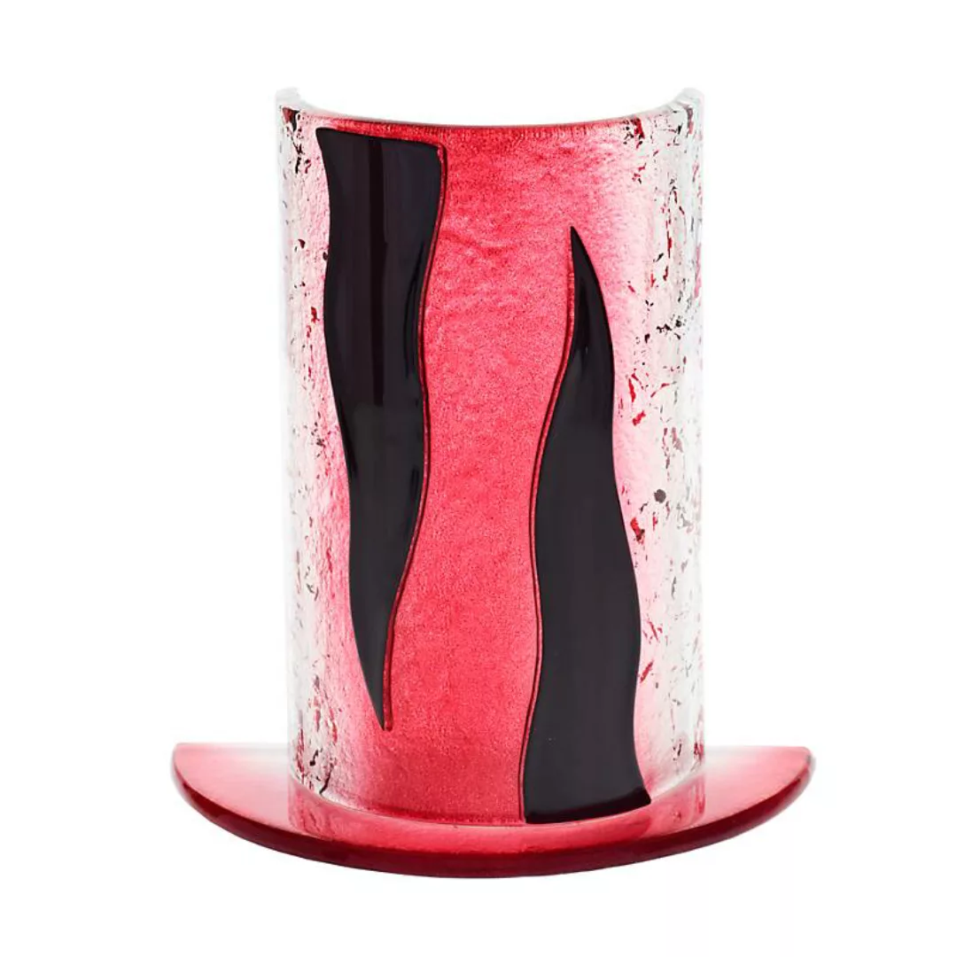 Windlicht Kerzenhalter Tischdeko Terrasse Fusing Glas 15cm weiß rot Handmad günstig online kaufen