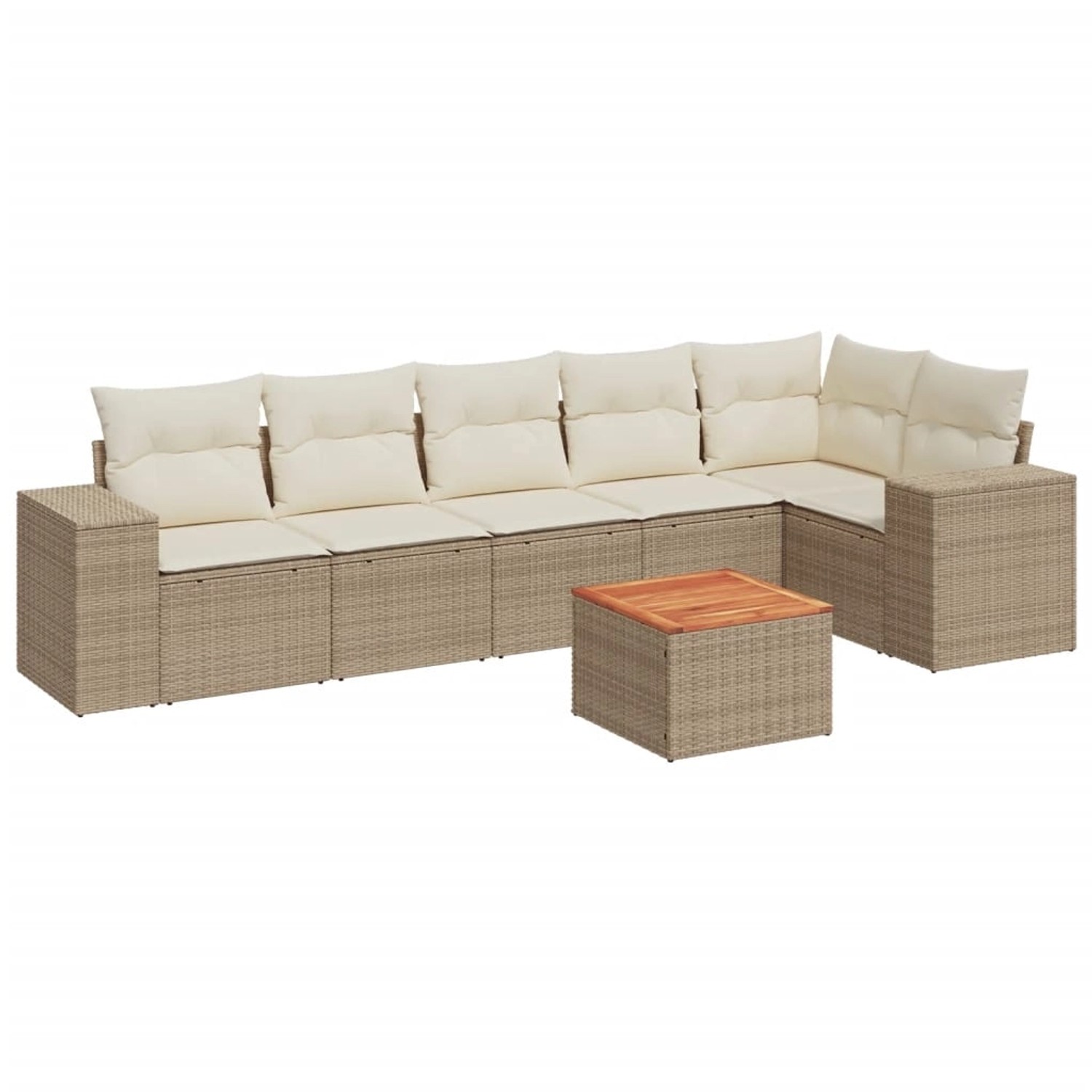 vidaXL 7-Tlg Garten-Sofagarnitur mit Kissen Beige Poly Rattan 3225456 günstig online kaufen