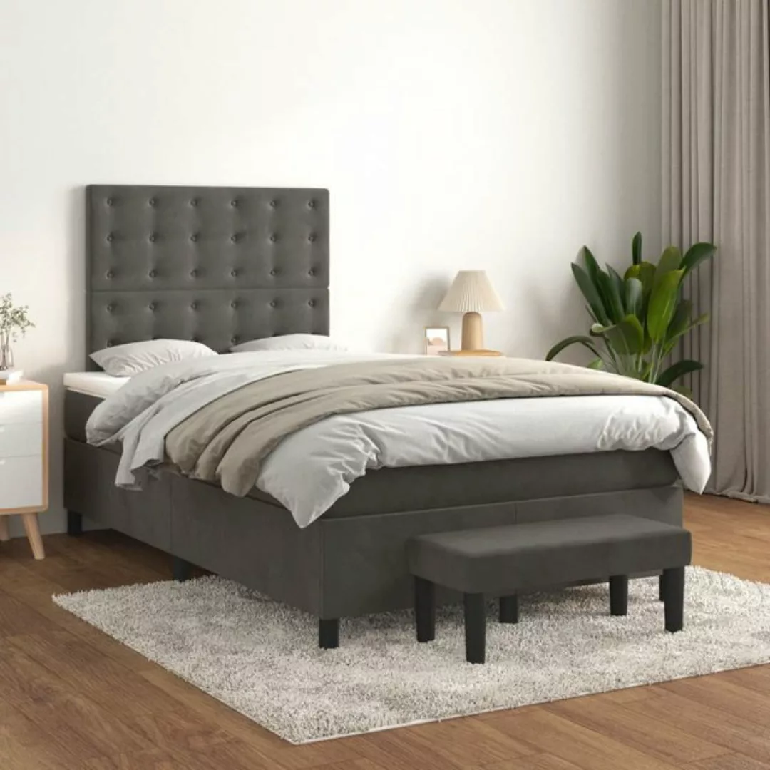 vidaXL Bettgestell Boxspringbett mit Matratze Dunkelgrau 120x200 cm Samt Be günstig online kaufen