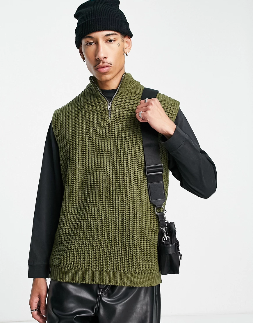 ASOS DESIGN – Strickpullunder in Khaki mit V-Ausschnitt-Grün günstig online kaufen