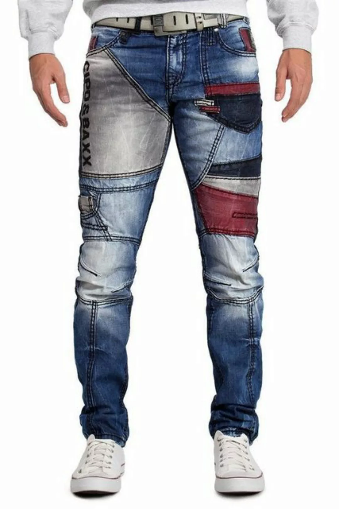 Cipo & Baxx 5-Pocket-Jeans Biker Hose BA-CD574 mit farblich abgesetzten Ber günstig online kaufen