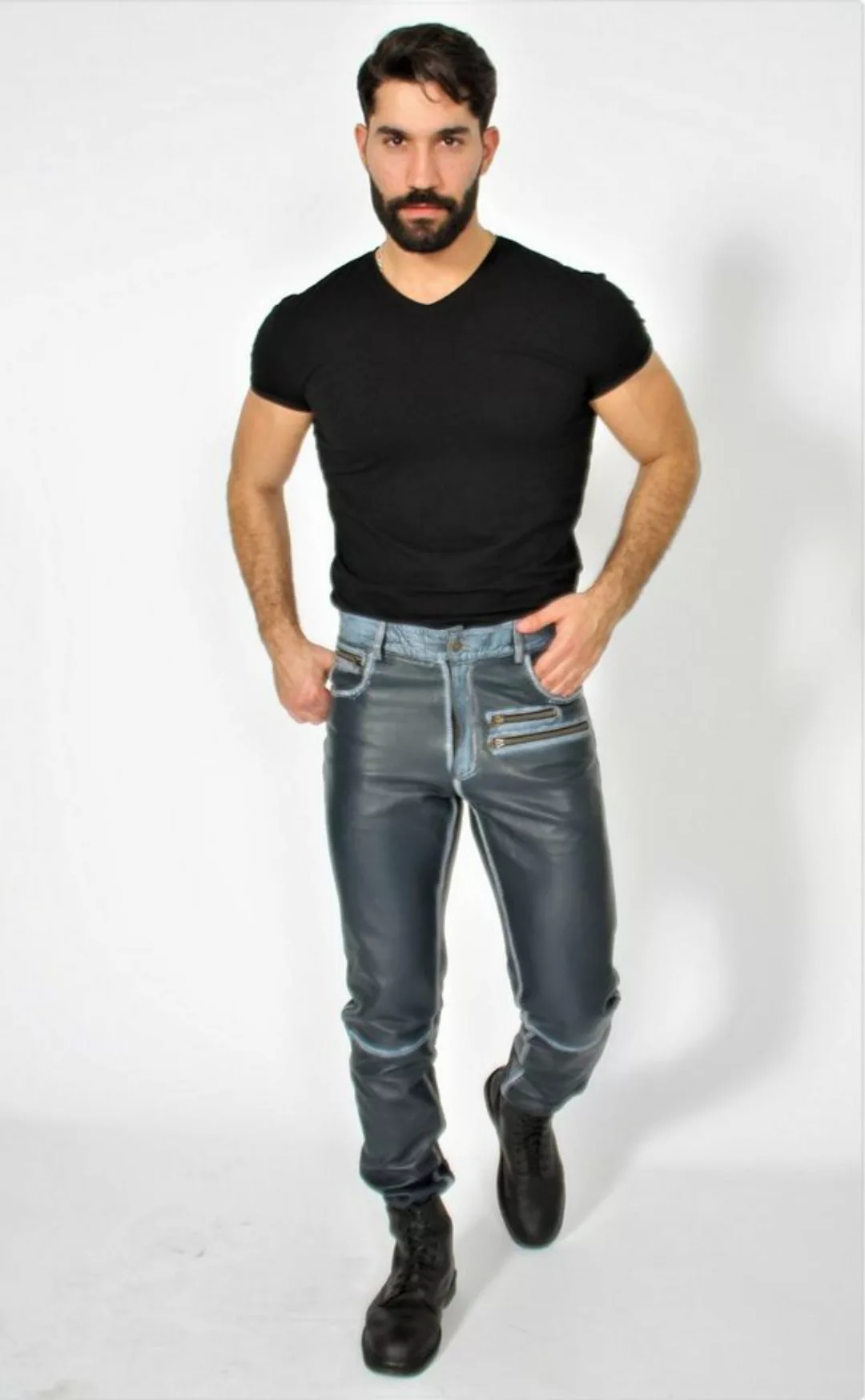 Be Noble Lederhose Texas Used Look Stylische Lederjeans mit Used Look günstig online kaufen