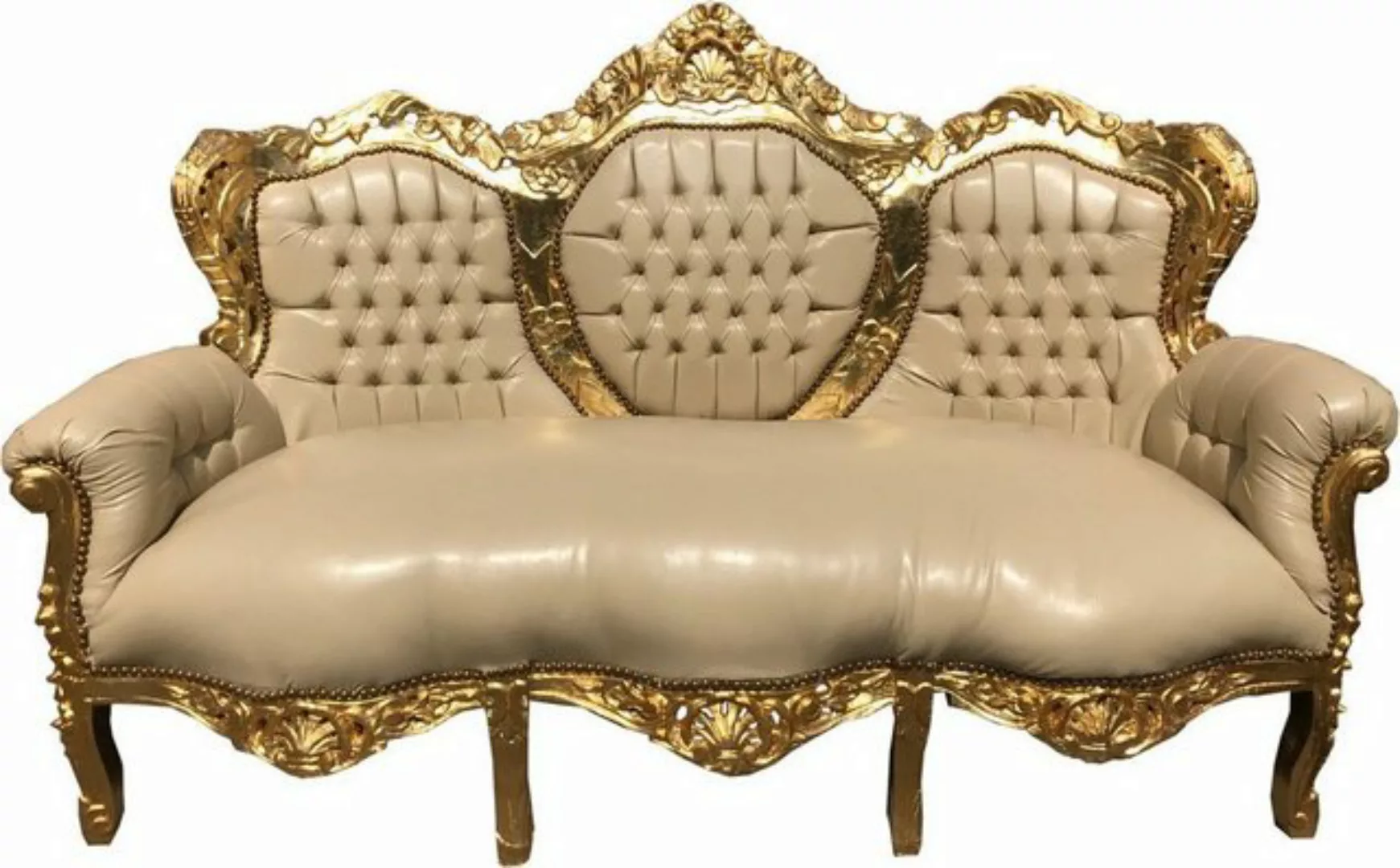 Casa Padrino 3-Sitzer Barock 3er Sofa King Creme Lederoptik / Gold - Wohnzi günstig online kaufen