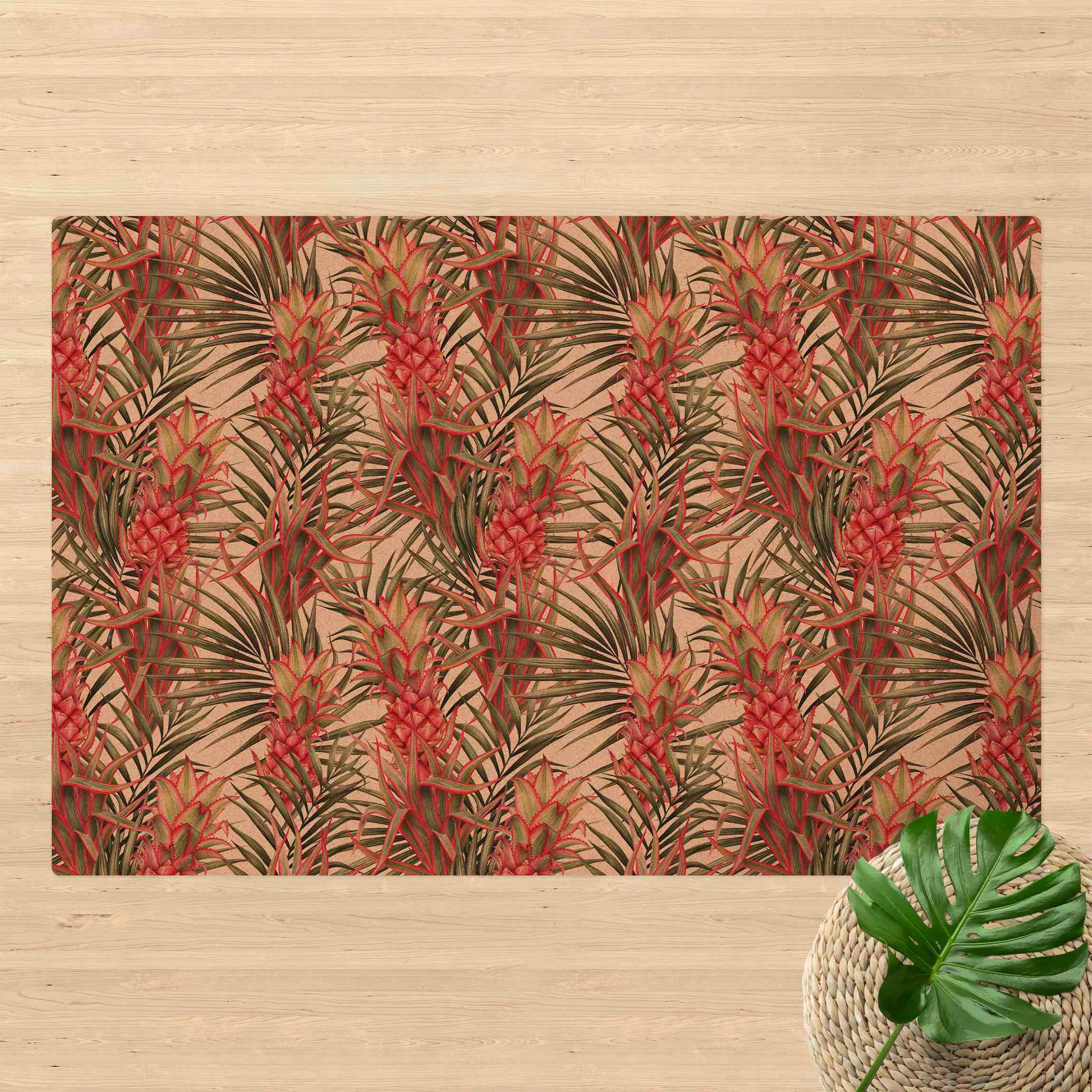 Kork-Teppich Rote Ananas mit Palmenblättern Tropisch günstig online kaufen