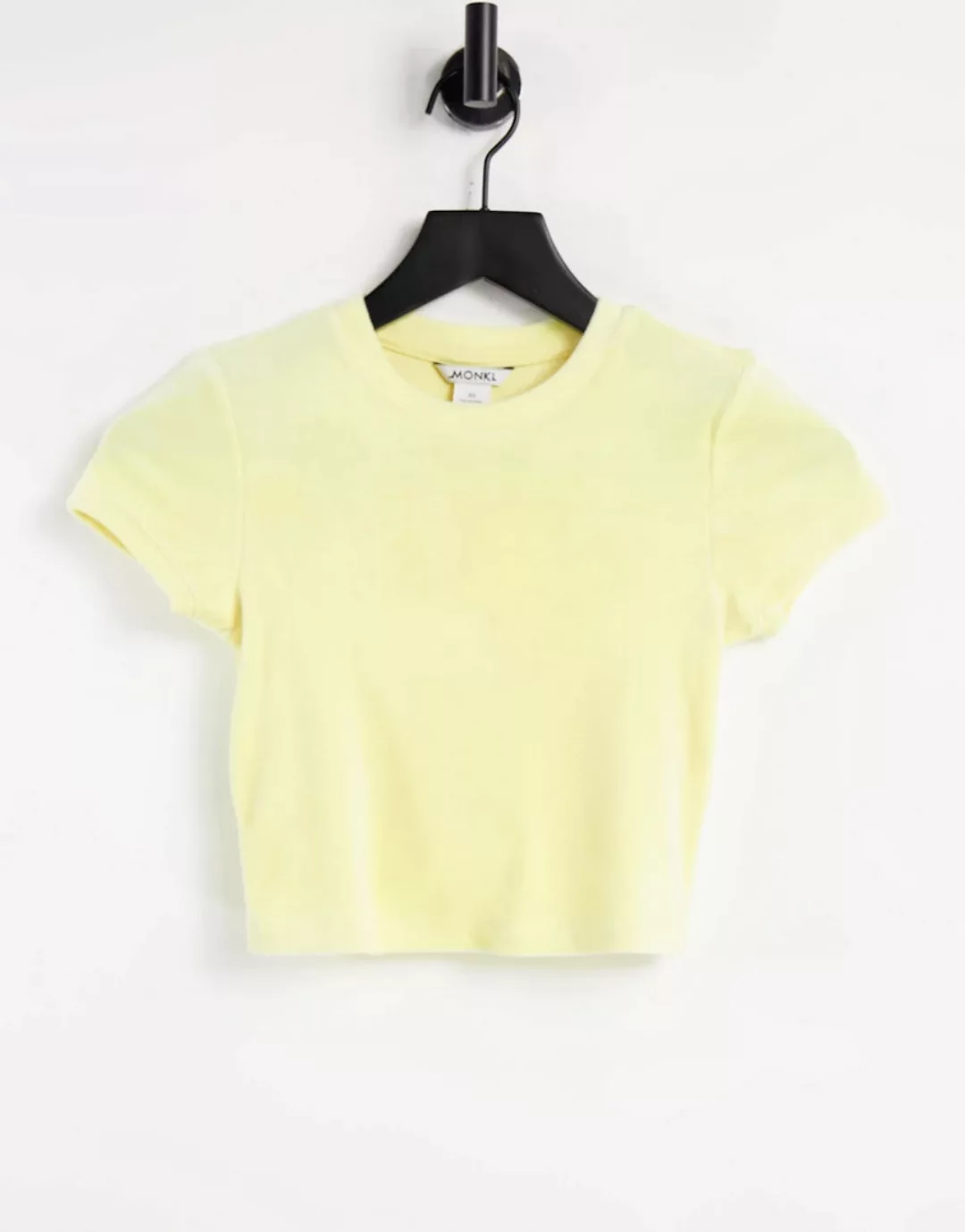 Monki – Jemma – Mix & Match – T-Shirt aus Velours in Gelb, Kombiteil günstig online kaufen