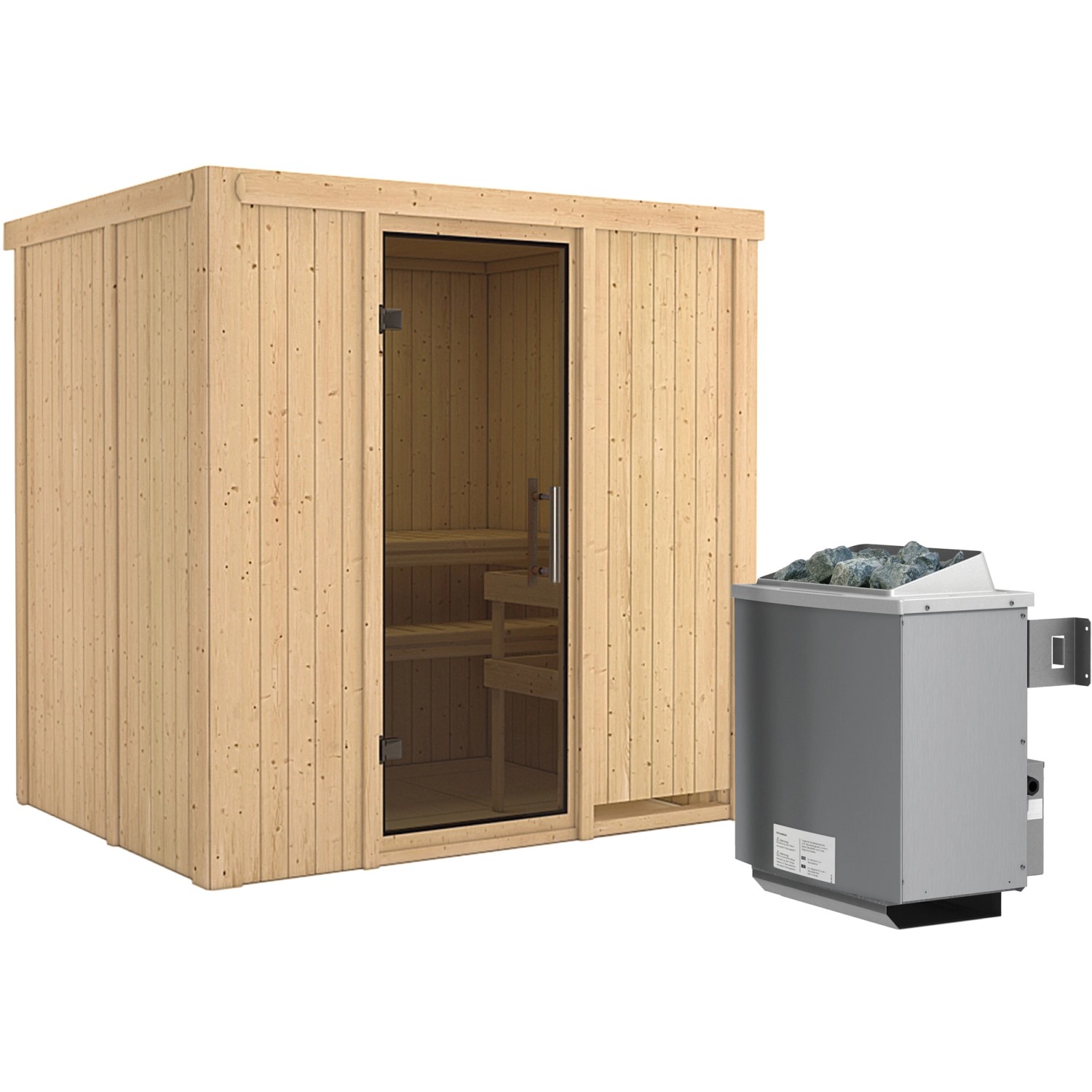 Karibu Sauna-Set Bjarne inkl. Ofen 9 kW mit integr. Steuerung, Tür Graphit günstig online kaufen