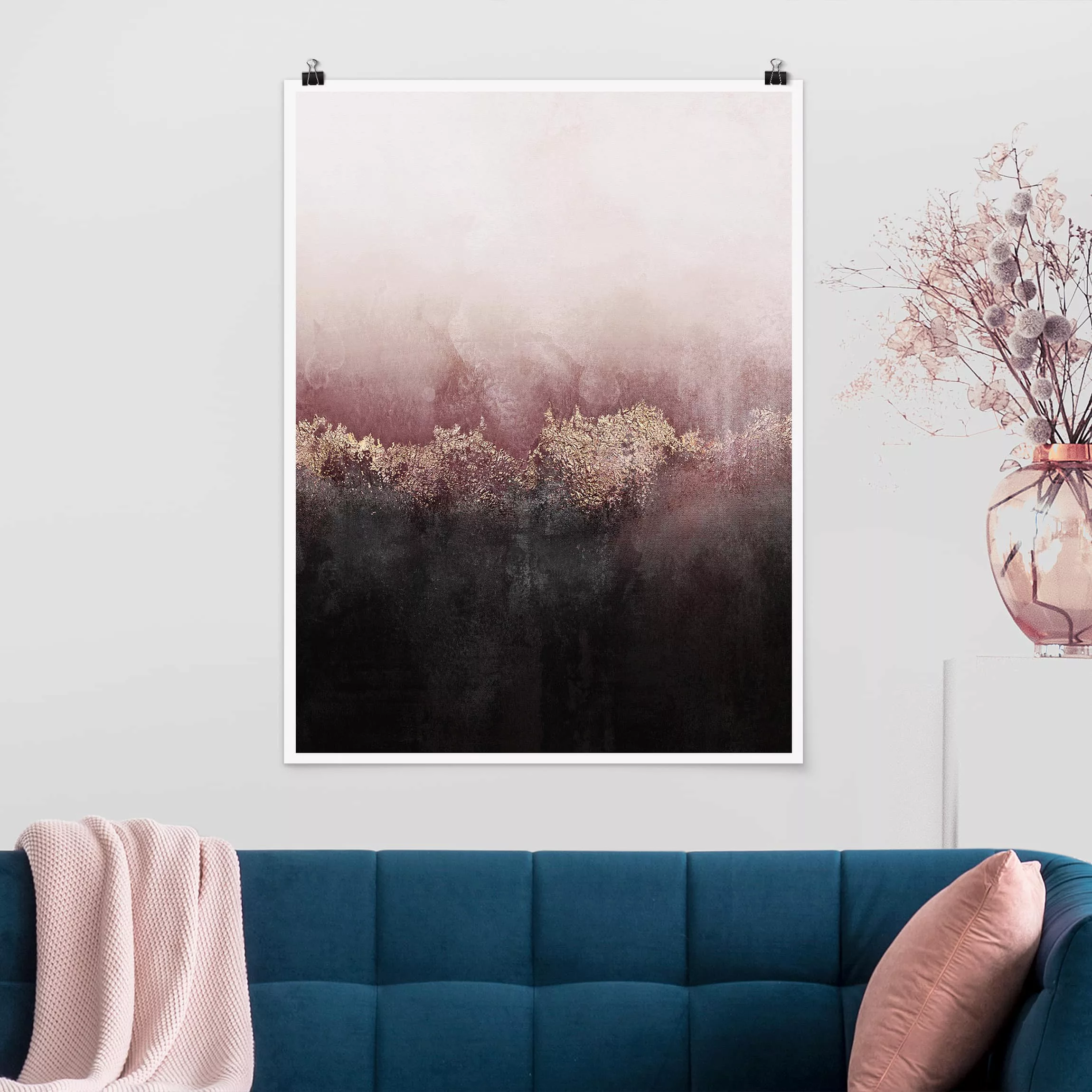 Poster Kunstdruck - Hochformat Goldene Dämmerung Rosa günstig online kaufen