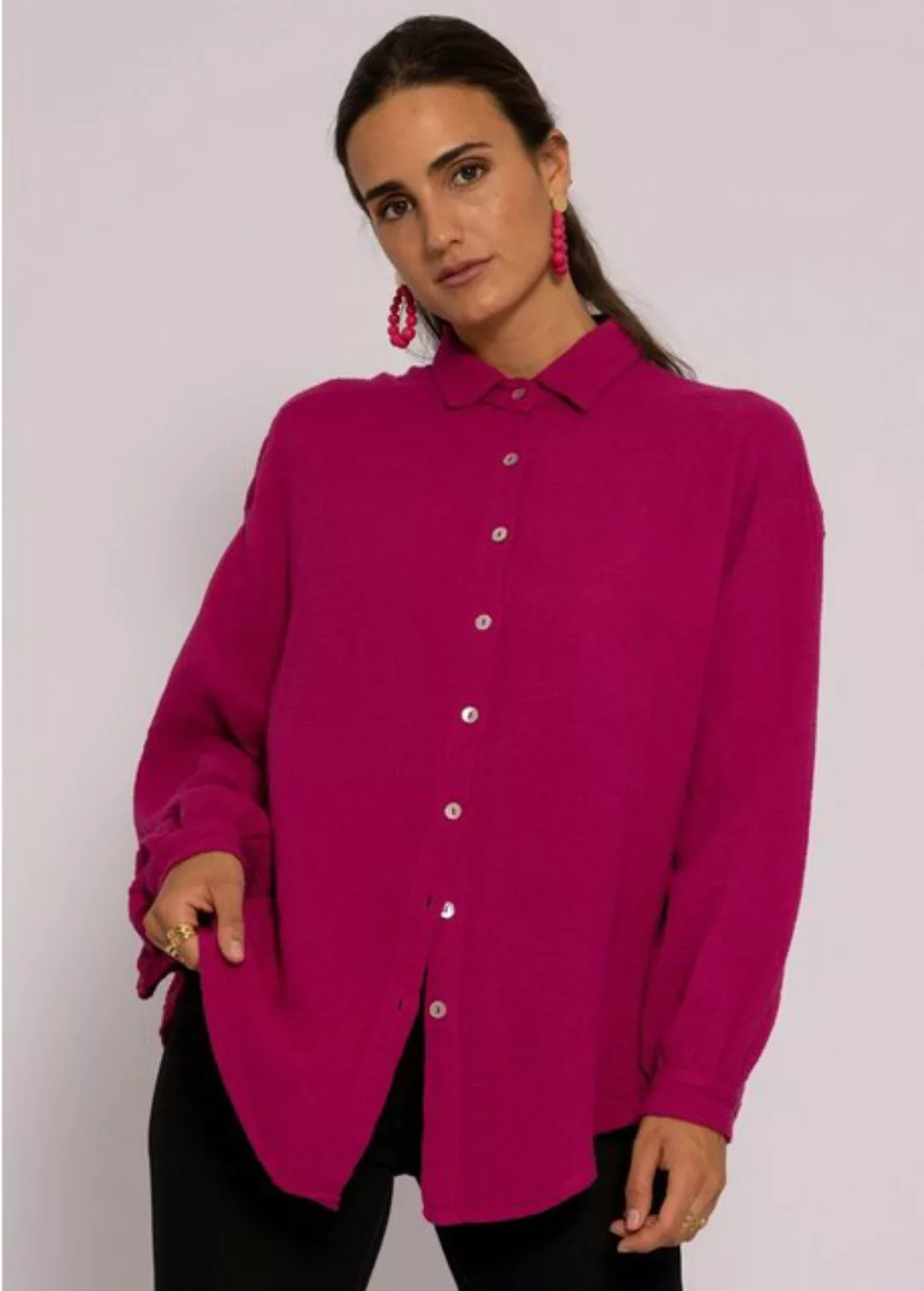 SASSYCLASSY Longbluse Oversize Musselin Bluse Damen Langarm Hemdbluse lang günstig online kaufen