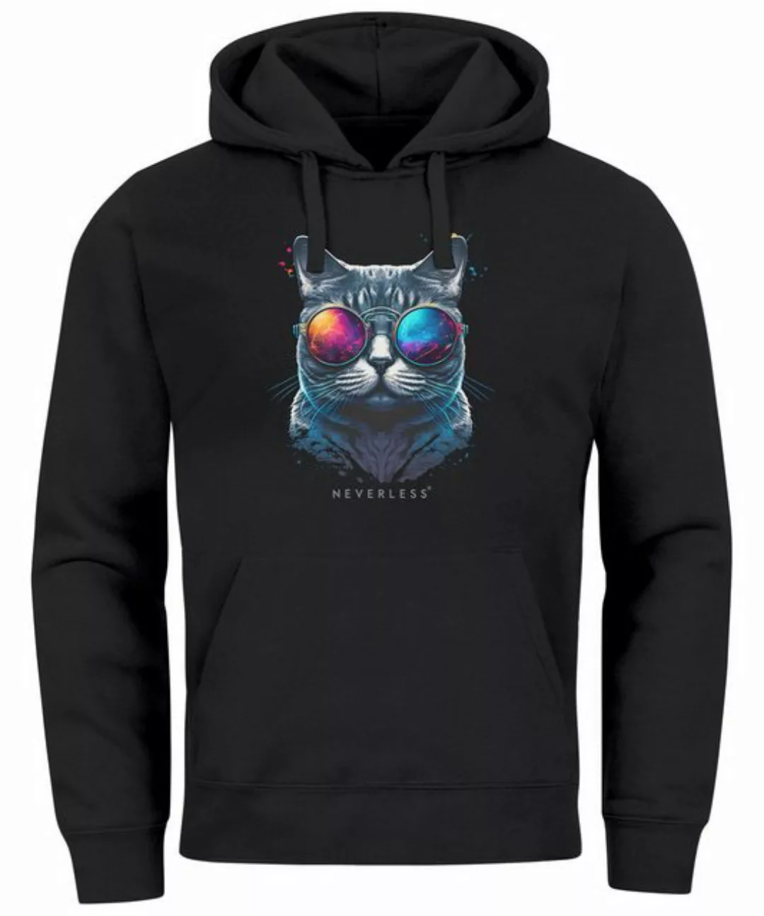 Neverless Hoodie Hoodie Herren Aufdruck Katze Cat Sommer Sonnenbrille Style günstig online kaufen