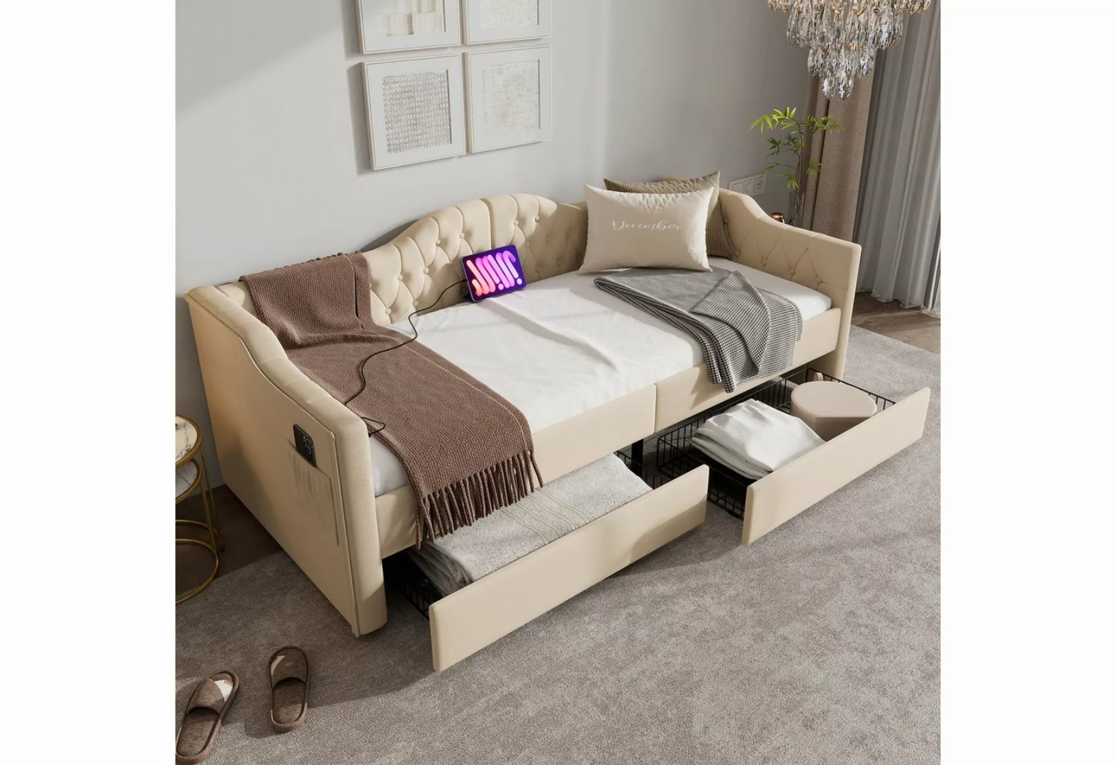 MODFU Daybett Tagesbett Schlafsofa (90x200cm), mit USB Type C Ladefunktion günstig online kaufen