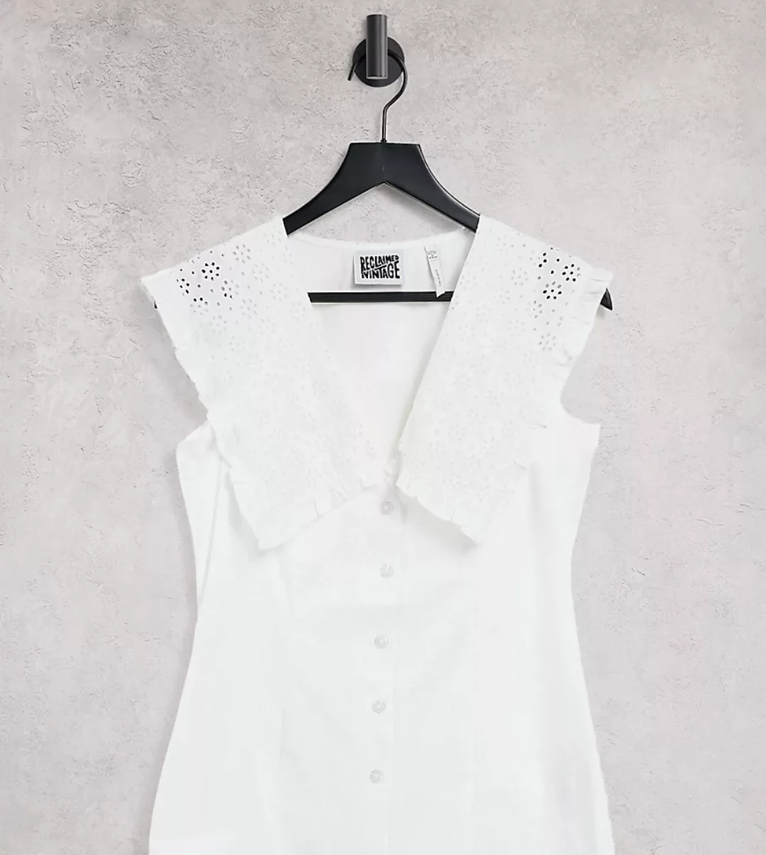 Reclaimed Vintage Inspired – Ärmelloses Hemd mit auffälligem Kragen in Weiß günstig online kaufen