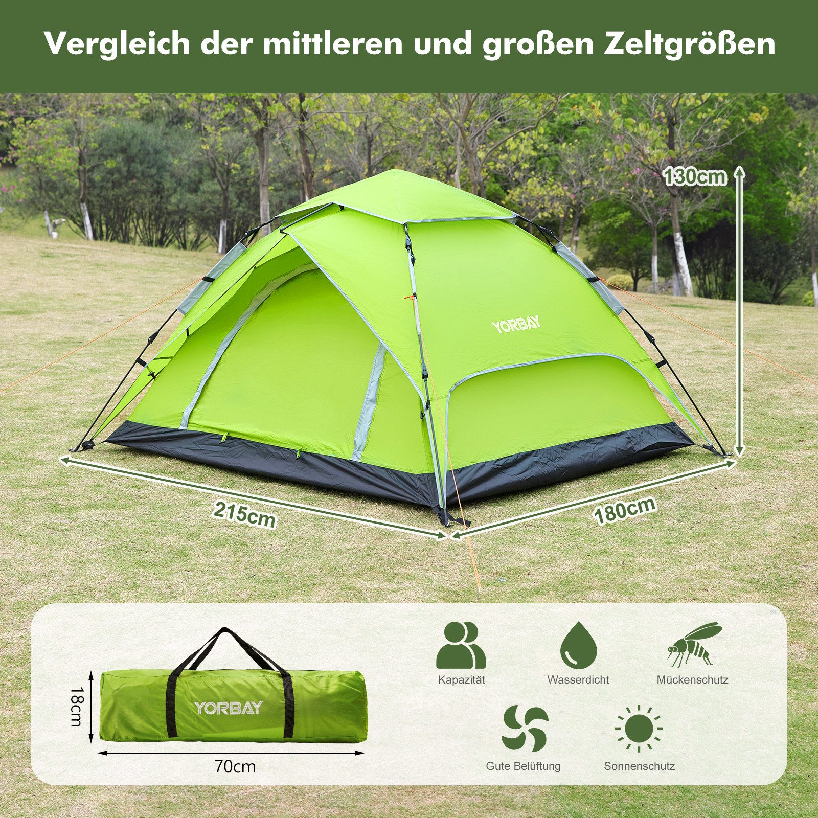 Yorbay Kuppelzelt für 4-Personen-Familie, doppelwandig wasserdicht günstig online kaufen