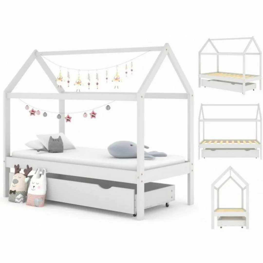 Kinderbett Mit Schublade Weiß Massivholz Kiefer 80x160 Cm günstig online kaufen