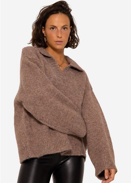SASSYCLASSY Strickpullover Oversize Pullover mit Kragen und V-Ausschnitt Lä günstig online kaufen
