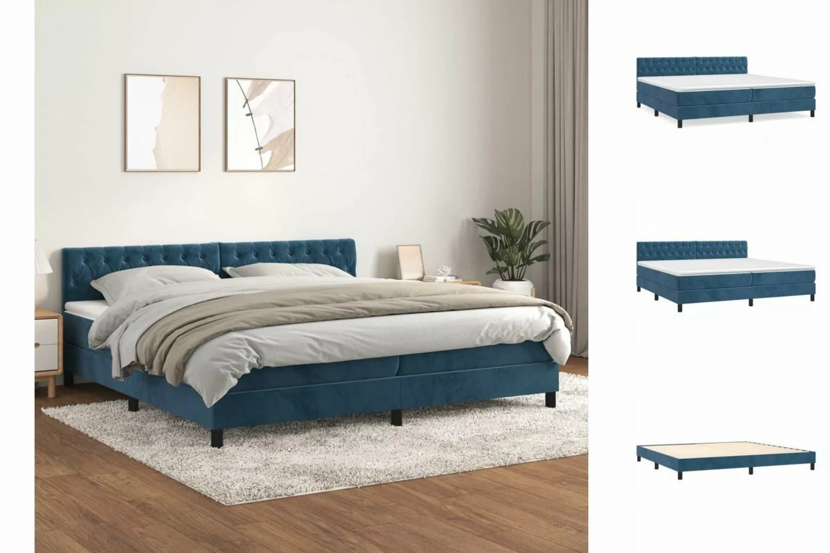 vidaXL Boxspringbett Boxspringbett mit Matratze Dunkelblau 200x200 cm Samt günstig online kaufen