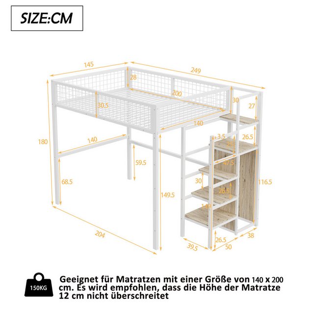 Flieks Hochbett Kinderbett 140x200cm mit Leiter, Aufbewahrungsregal und Kle günstig online kaufen