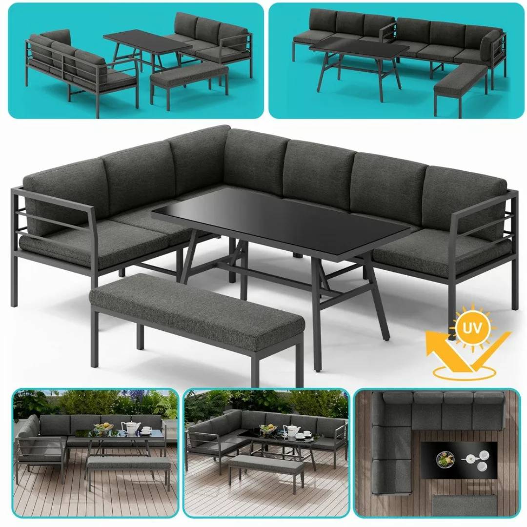 Mucola Gartenlounge-Set Gartenmöbel Set Ecklounge Aluminium günstig online kaufen