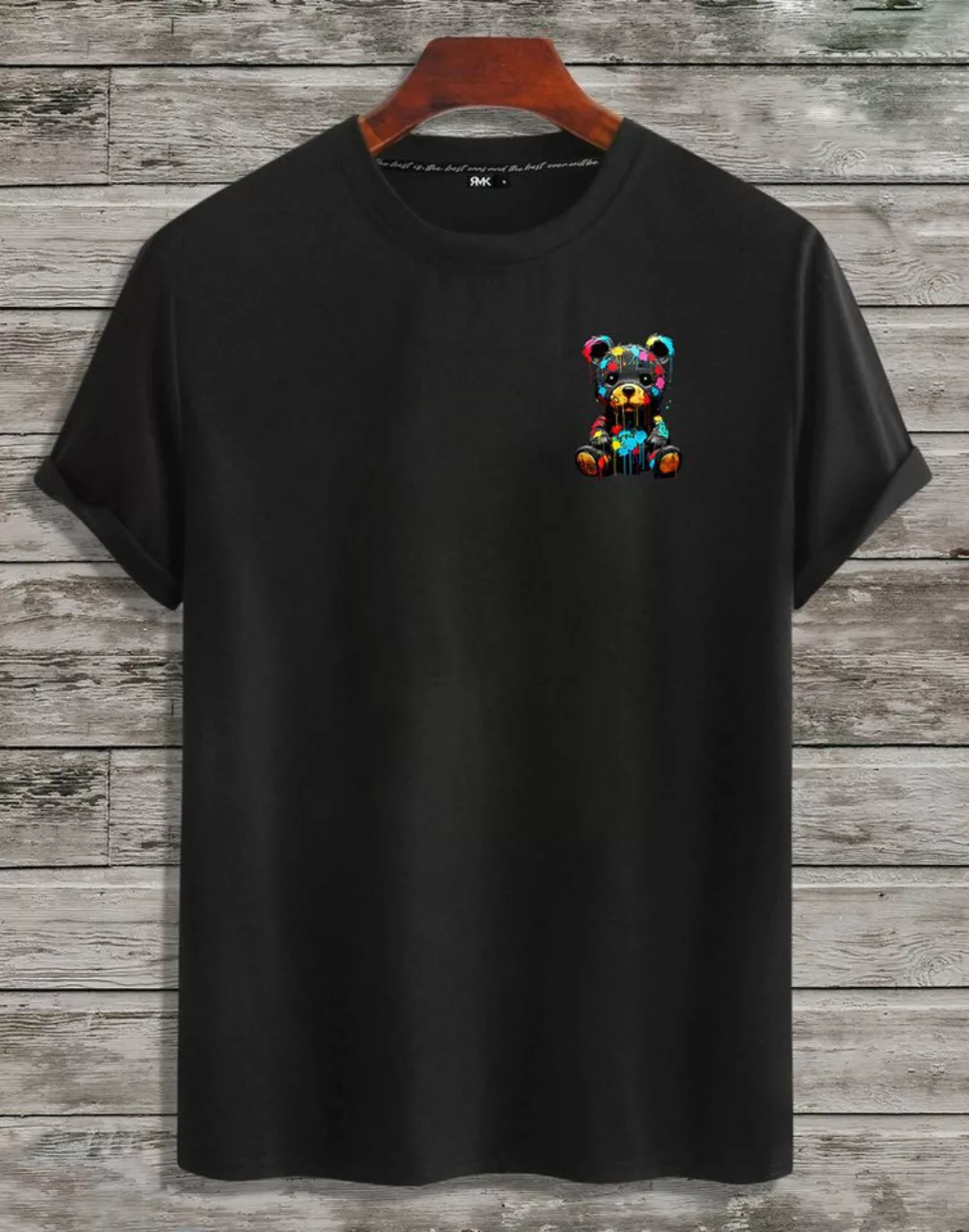 RMK T-Shirt Herren kurzarm Shirt Basic Rundhals mit Teddybär Bär günstig online kaufen