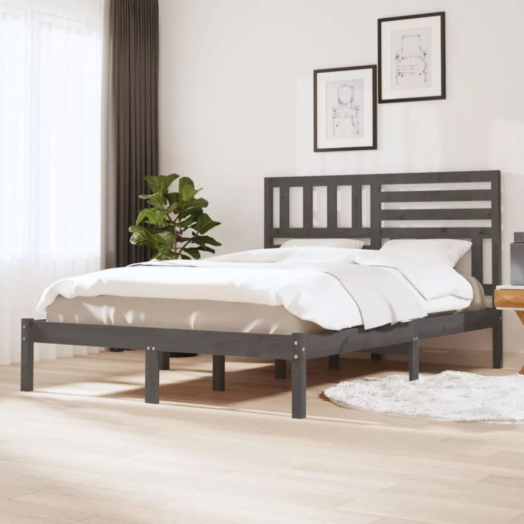 vidaXL Bettgestell Massivholzbett Grau Kiefer 160x200 cm Doppelbett Bett Be günstig online kaufen
