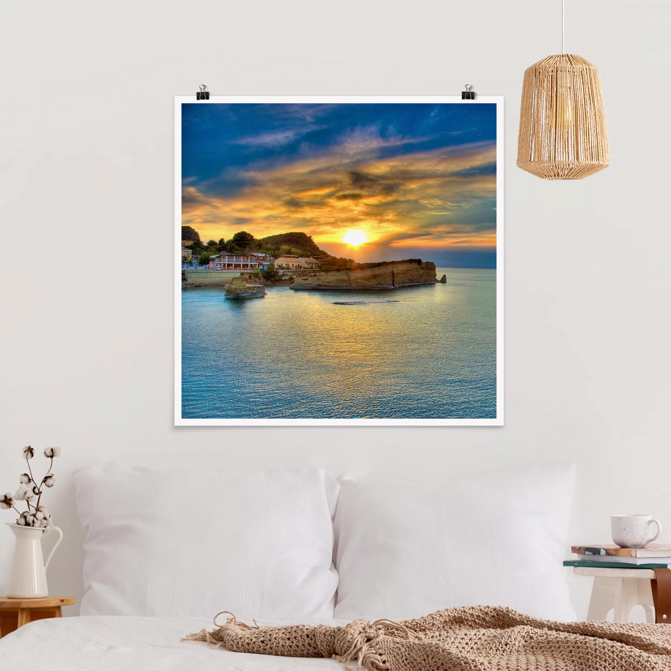 Poster Strand - Quadrat Sonnenuntergang über Korfu günstig online kaufen