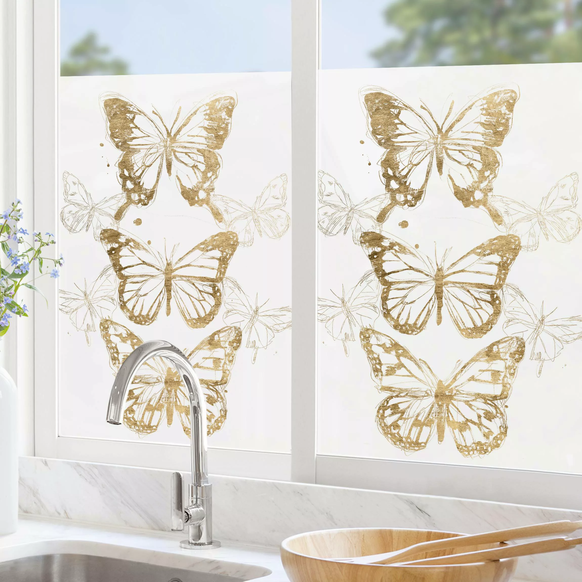 Fensterfolie Schmetterlingskomposition in Gold I günstig online kaufen