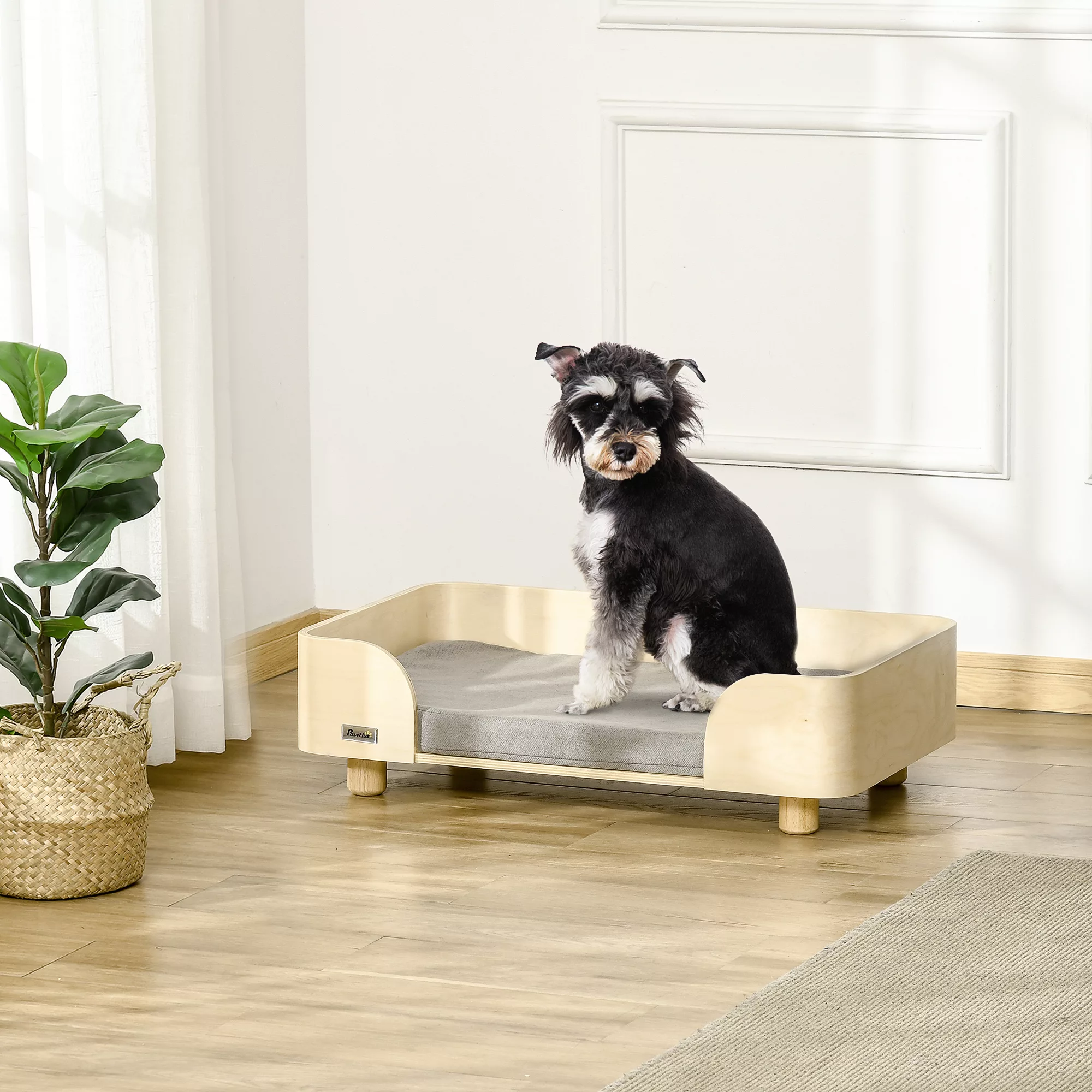 PAWHUT Hundebett mit Kissen modernes Haustierbett aus Holz weich gepolstert günstig online kaufen