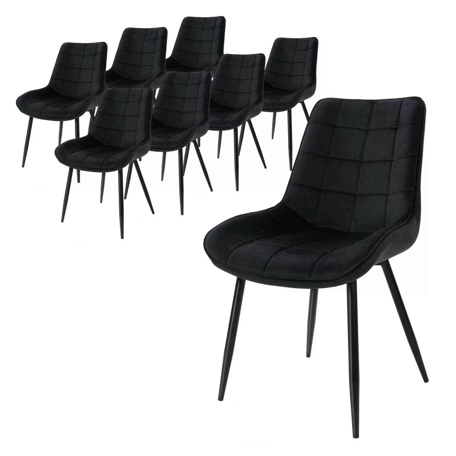 ML-Design 8Er Set Esszimmerstühle mit Rückenlehne Schwarz Samtbezug Polster günstig online kaufen