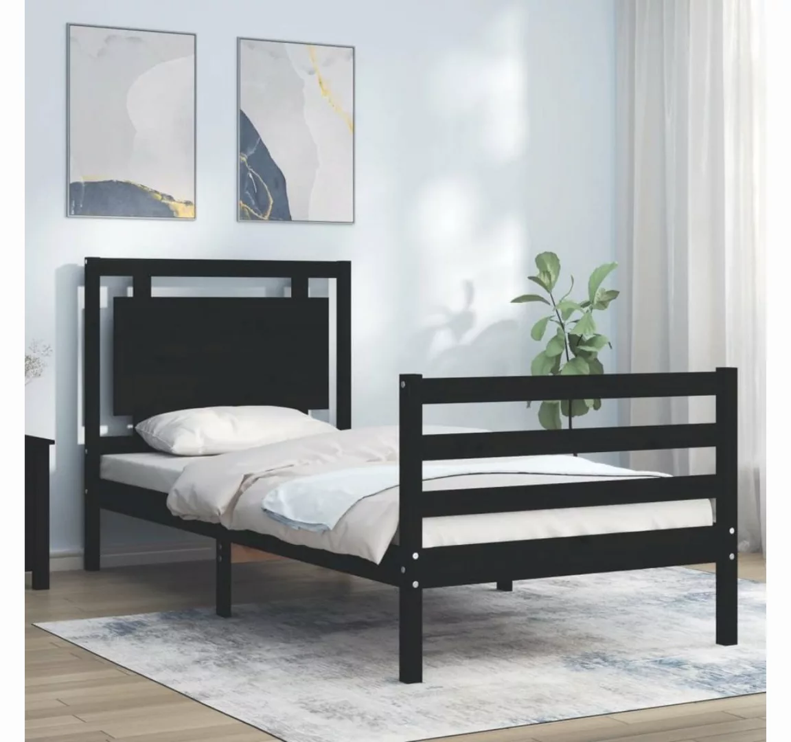 vidaXL Bett Massivholzbett mit Kopfteil Schwarz 90x200 cm günstig online kaufen