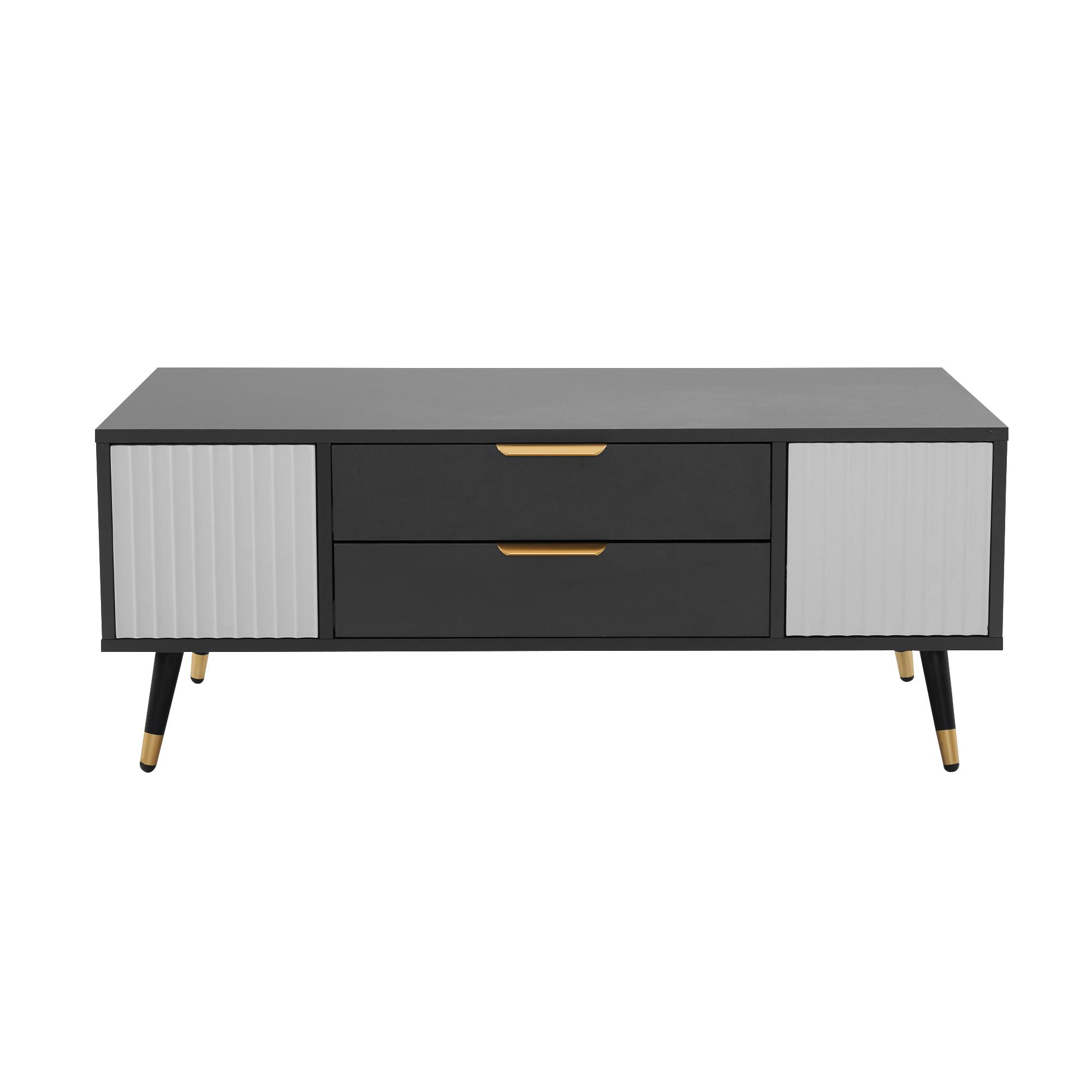 Moderner Couchtisch 100×50×40 cm mit 2 Türen, 2 Schubladen und goldenen Akz günstig online kaufen