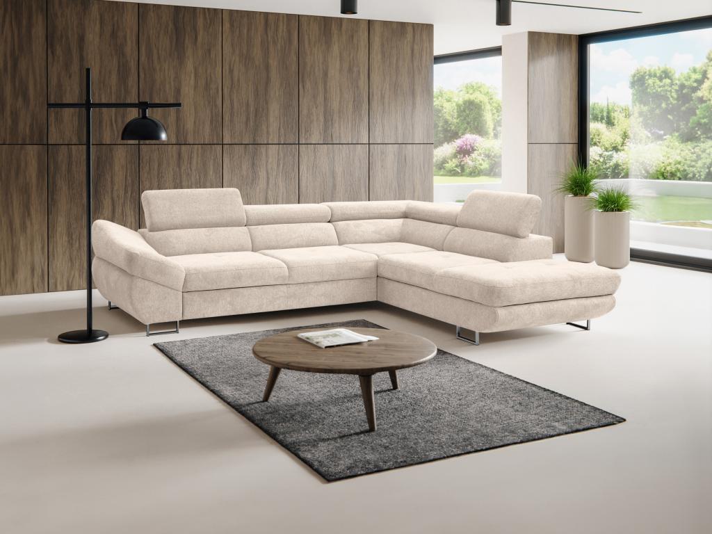 Ecksofa mit Schlaffunktion - Ecke rechts - Strukturstoff - Beige - DALIAS günstig online kaufen