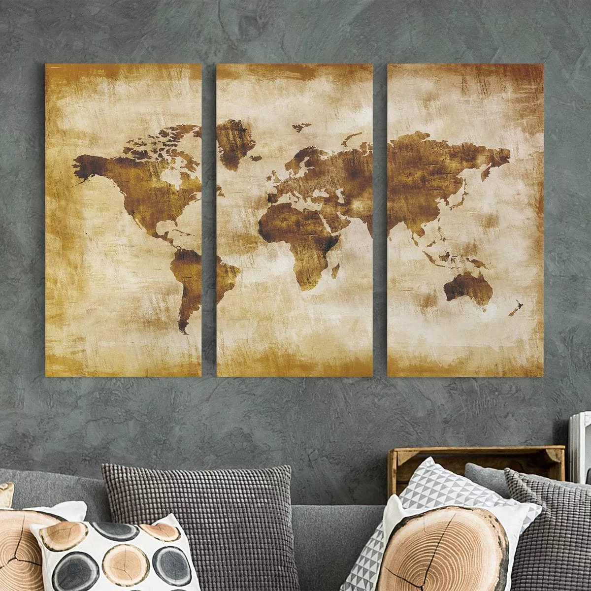3-teiliges Leinwandbild Weltkarte - Querformat Map of the world günstig online kaufen