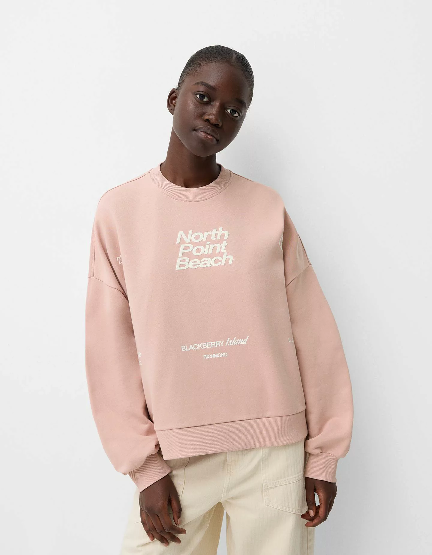 Bershka Sweatshirt Mit Print Damen M Rosa günstig online kaufen