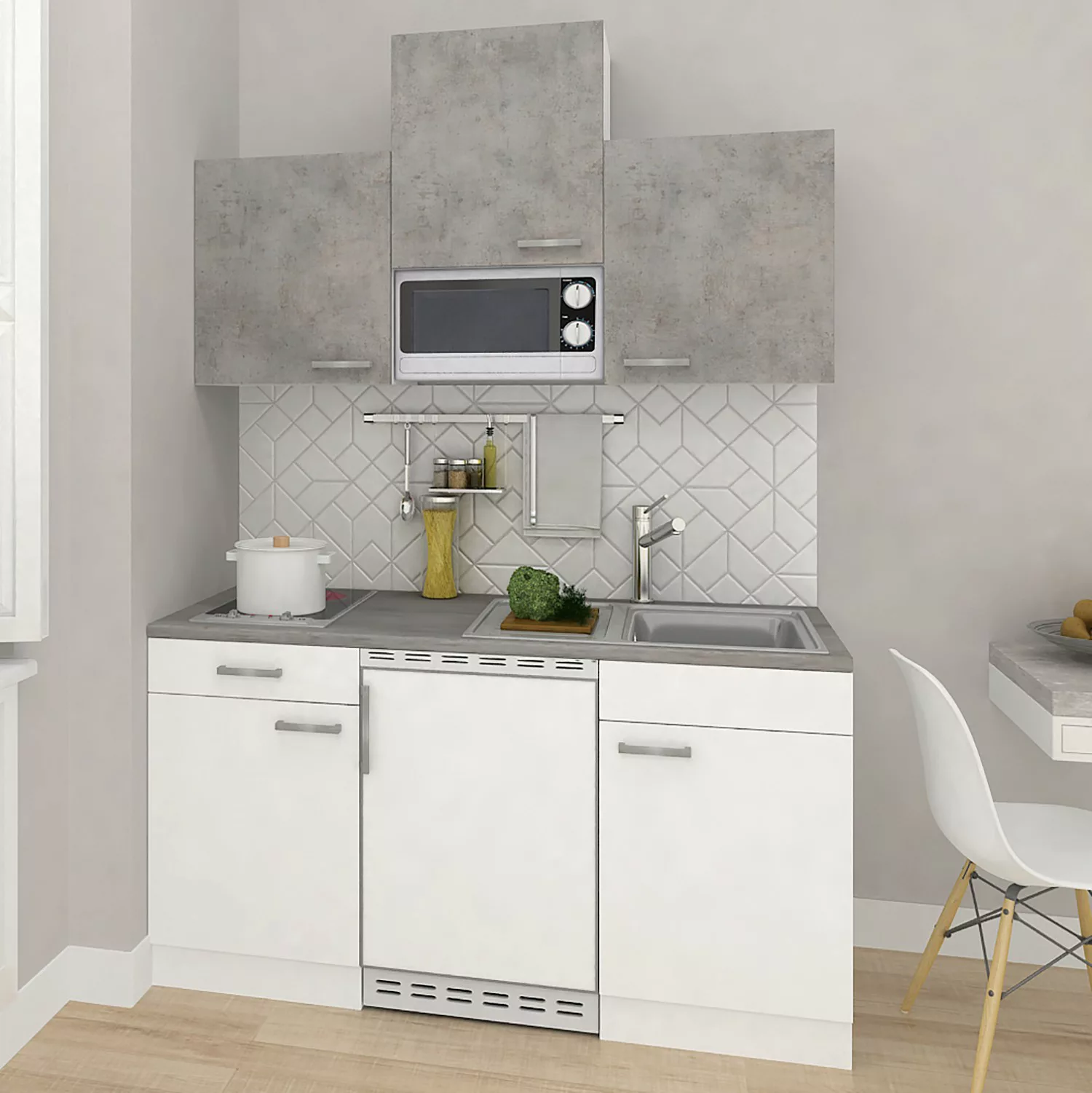 Respekta Küchenzeile KB150WWBMICG 150 cm Weiß-Beton Optik günstig online kaufen