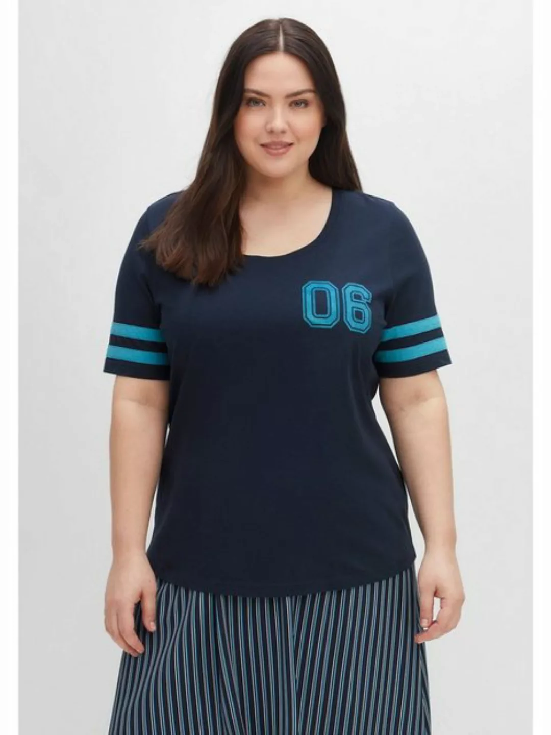 Sheego T-Shirt "Große Größen", im College-Stil, mit Flockprint und Streifen günstig online kaufen