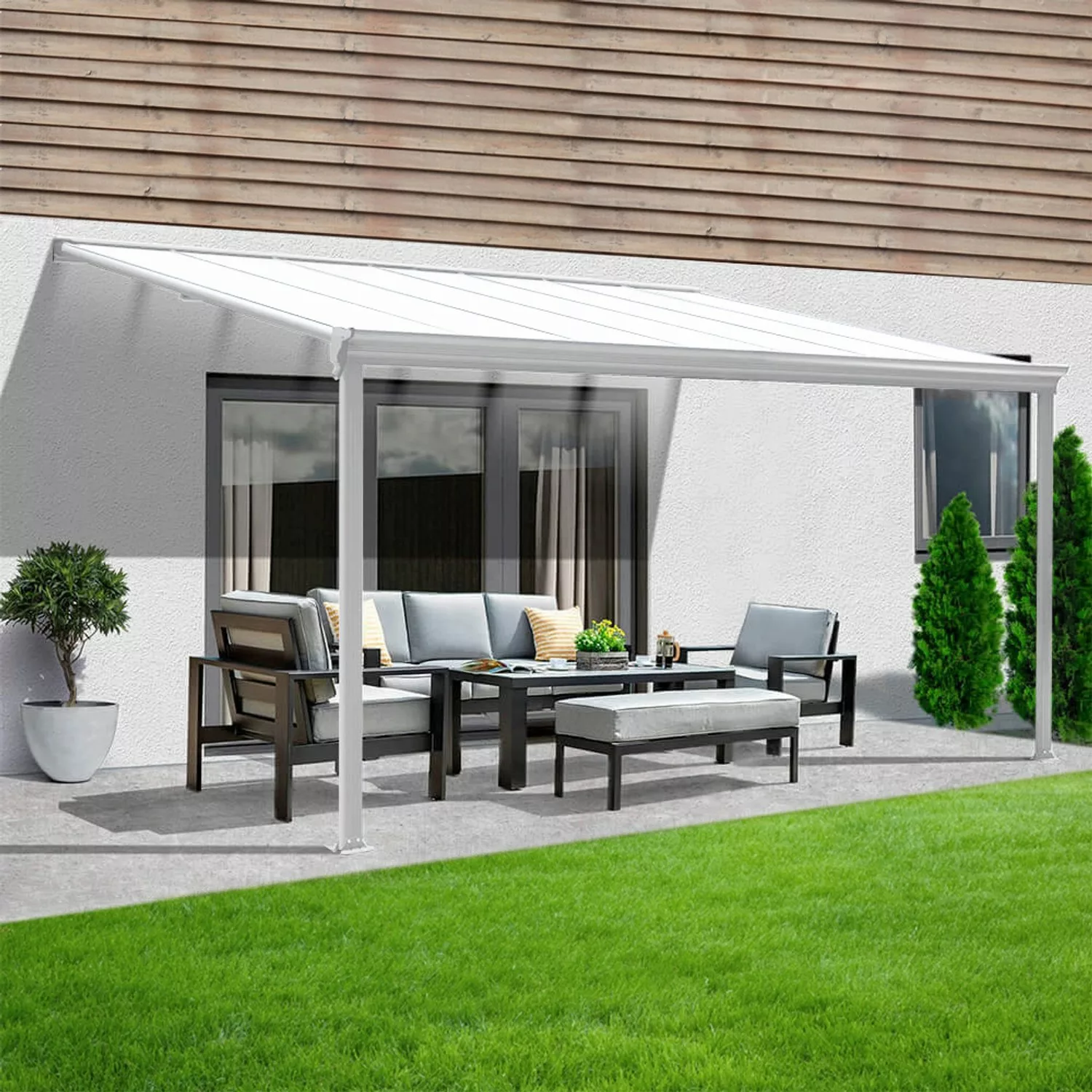 Home Deluxe Terrassenüberdachung Solis Alu 312 x 303 x 226 / 278 cm Weiß günstig online kaufen