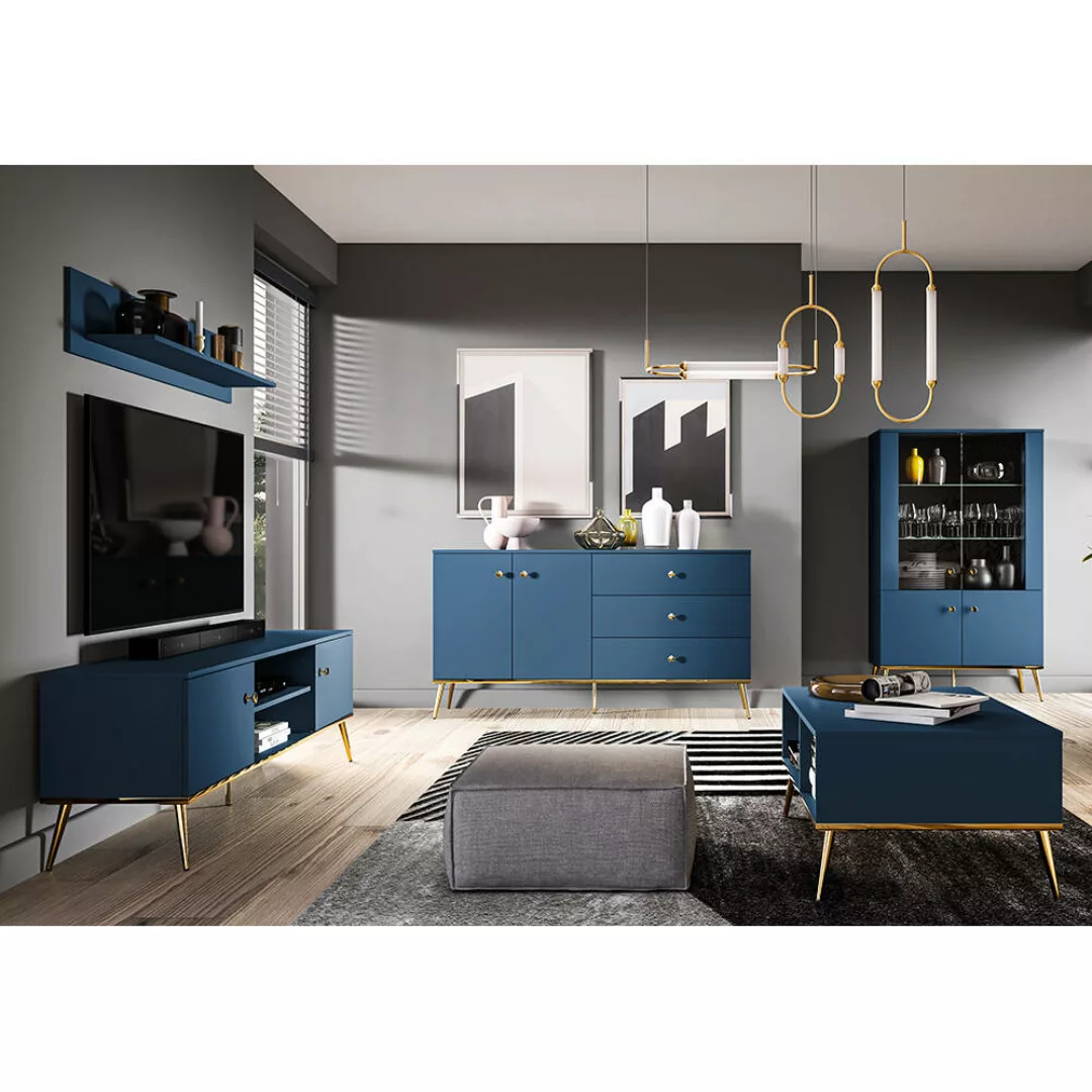 Wohnzimmermöbel dunkelblau MONTPELLIER-131, modern, 5-teilig mit Couchtisch günstig online kaufen